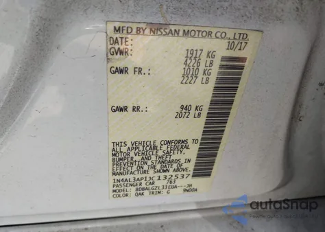 2018 Nissan Altima 2.5/S/Sv/Sl/Sr из США, поврежденный, VIN 1N4AL3AP1JC132537